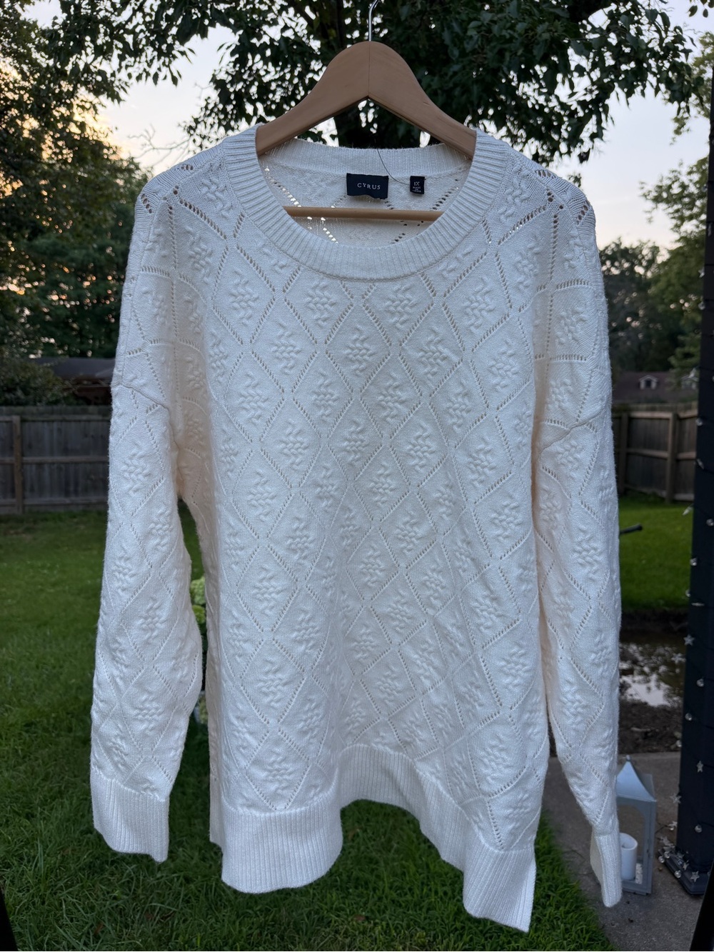 Cyrus Pointelle Diamond Knit Open Stitching Academia Coastal Sweater Plus 1X